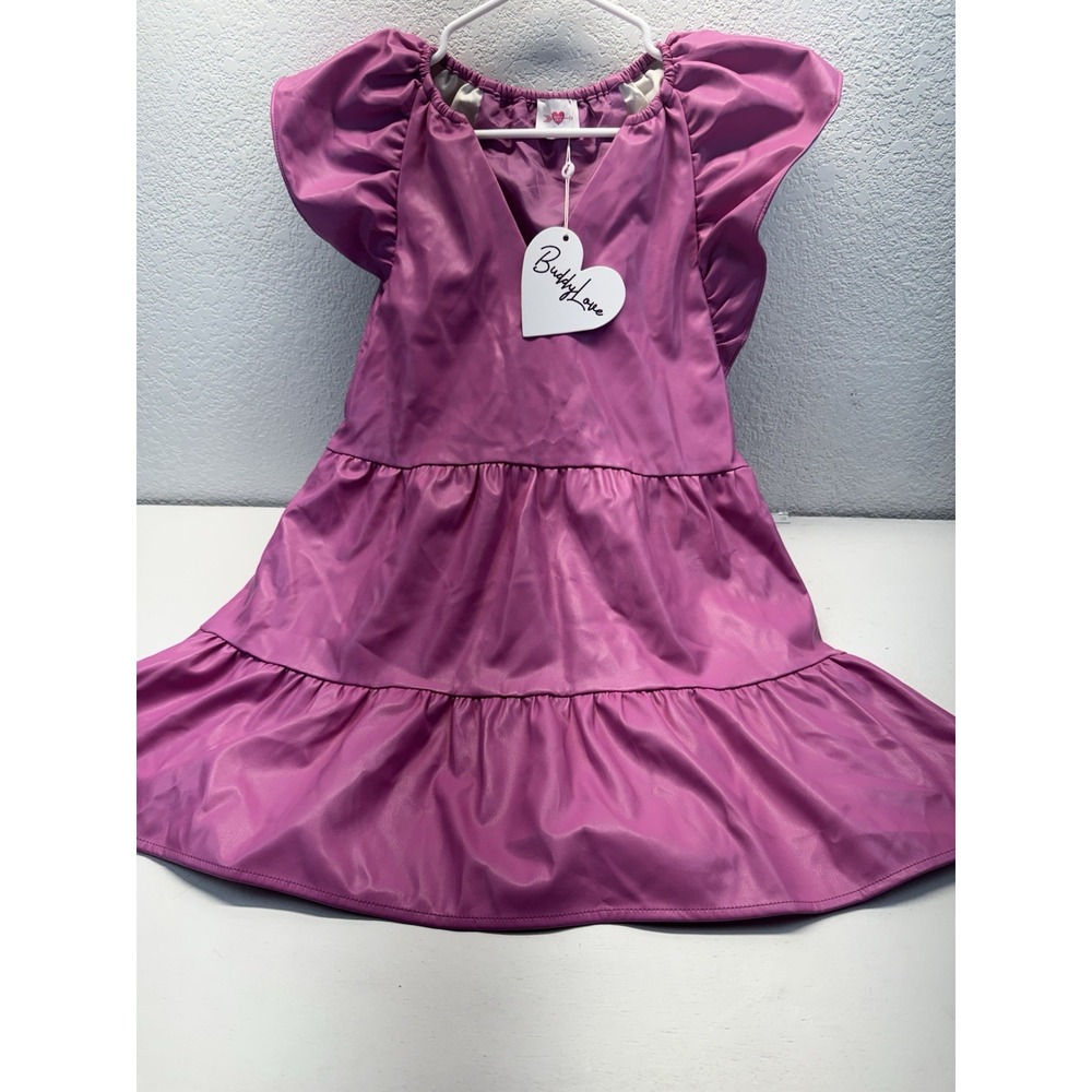 BuddyLove Pink Faux Leather Tiered Mini Dress XS Puff Sleeve CG5121 Ronnie-4